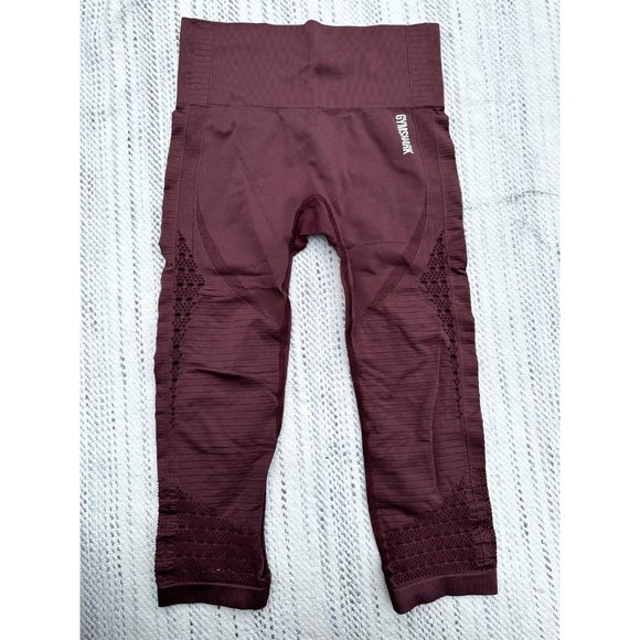 Gymshark Leggings Small Red Energy Crop Eyelet detail Laser Cut Maroon Womens - Picture 2 of 12